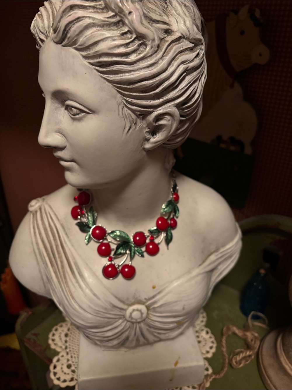 Cherry Leaf Statement Necklace - Red and Green